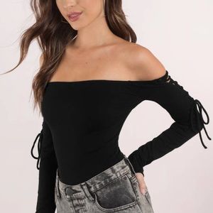 black off shoulder lace up bodysuit